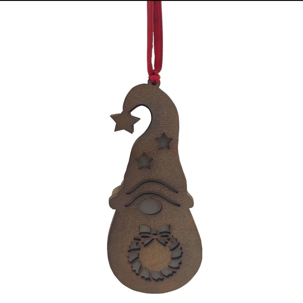 Christmas LED Wood Gnome Ornament, NWT
